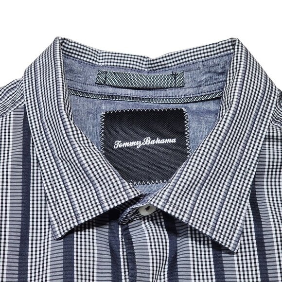 Tommy Bahama‎ Mens Island Modern Fit Striped Button-Down Shirt L Cotton Gray - Picture 1 of 8